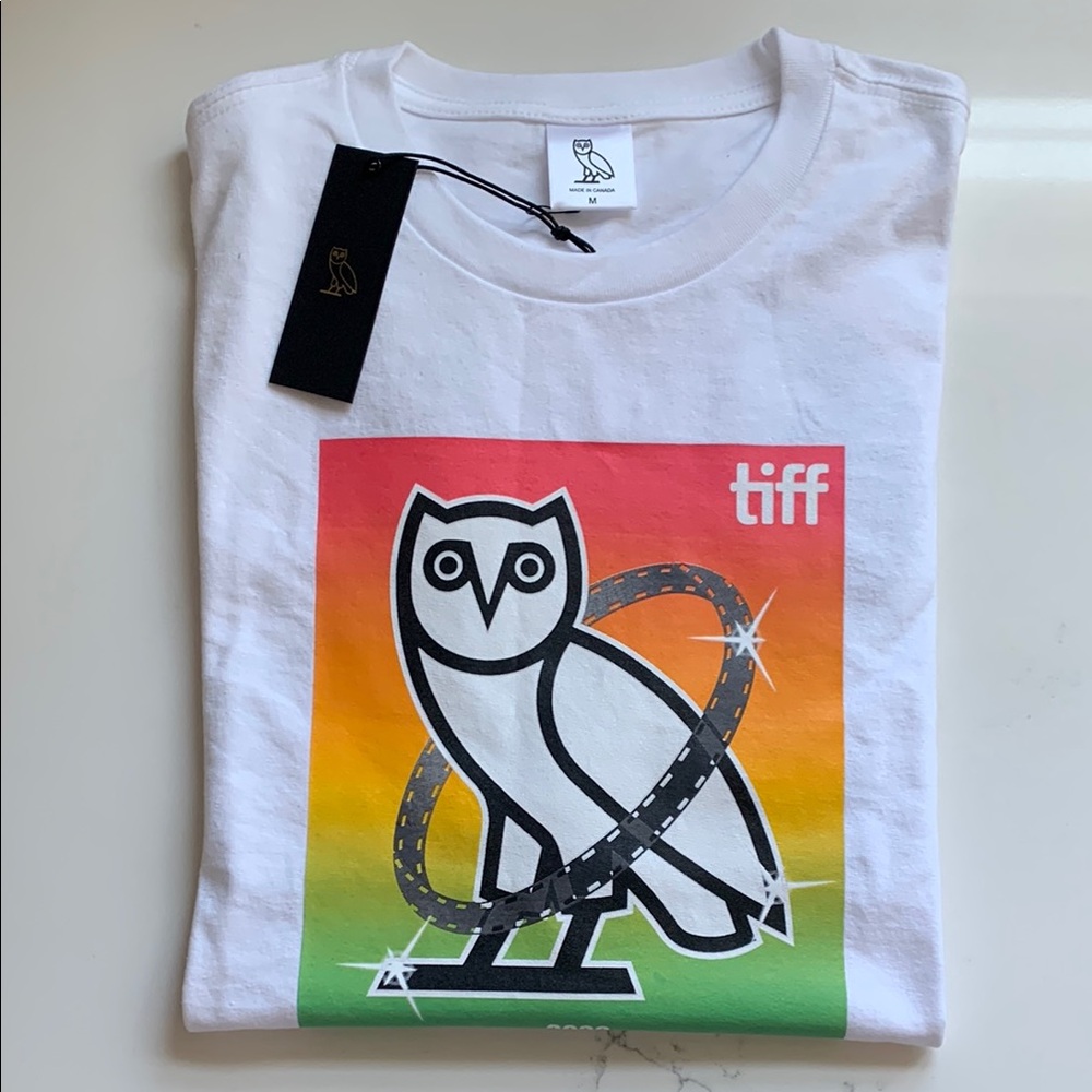 TIFF 2022 OVO Graphic Tee - White with Rainbow Print